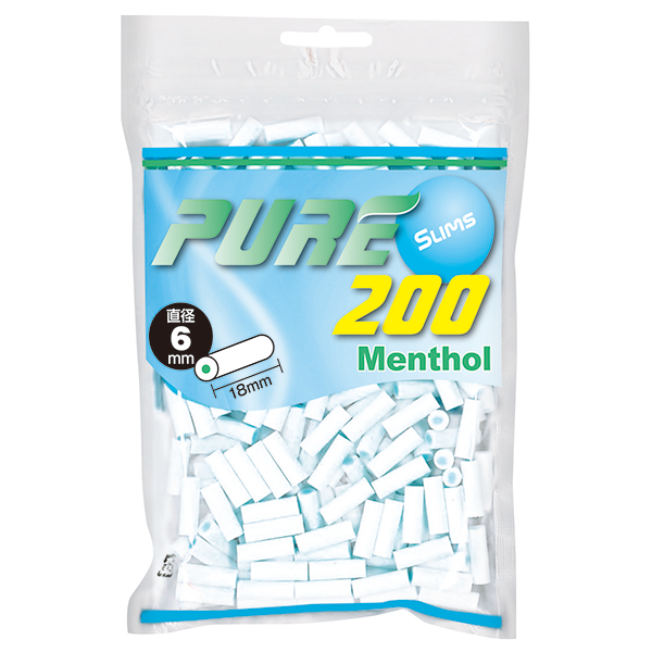 PURE Slim Menthol 200参考包装:蓝绿双色袋面上有MENTHOL和200