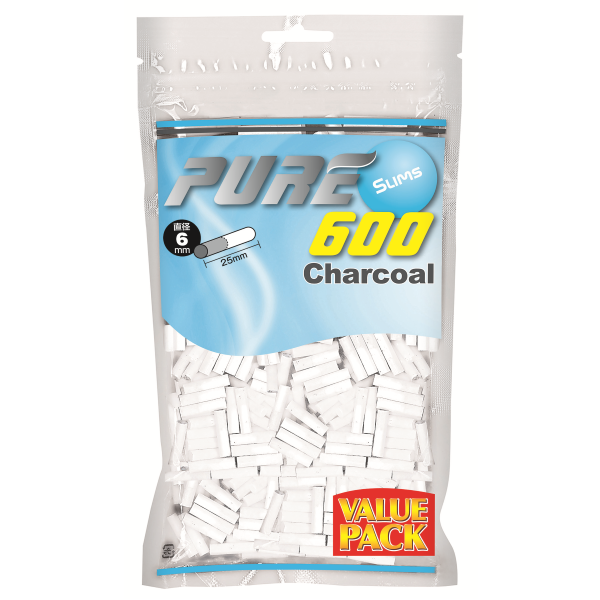PURE Slim Charcoal Value 600参考包装:蓝灰色袋上写CHARCOAL,数量标记为600