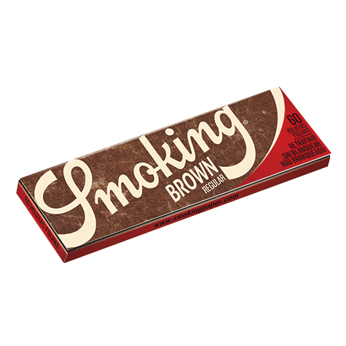 Smoking Brown Single参考包装:棕色横向纸册以白色Smoking字标和右端红色斜块组合